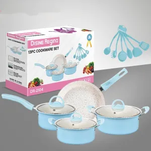 Cast Iron Pot Set with Non-Stick Ceramic Coating & Glass Lids(13-Piece)