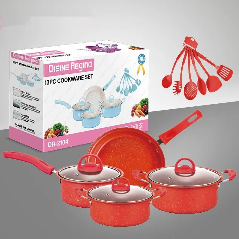 Cast Iron Pot Set with Non-Stick Ceramic Coating & Glass Lids(13-Piece)