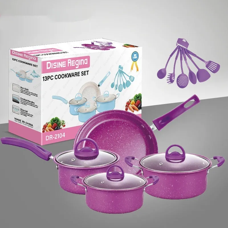 Cast Iron Pot Set with Non-Stick Ceramic Coating & Glass Lids(13-Piece)