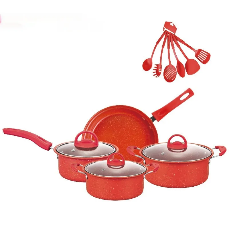 Cast Iron Pot Set with Non-Stick Ceramic Coating & Glass Lids(13-Piece)