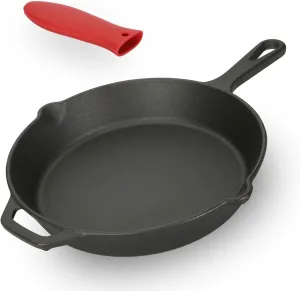 Cast Iron Skillet, 10.25 Inch Pre-Seasoned Frying Pan with Silicone Hot Handle Holder - Versatile for Oven, All Stovetop, Grill, Campfire - Searing, Sautéing, Broiling, Frying