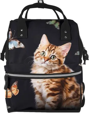 Cat Butterfly Diaper Bag Essentials Travel Tote Nappy Backpack Large Capacity Mummy Backpack Multifunction Waterproof Teacher Nurse Bag 15.7 inch Work laptop Bags