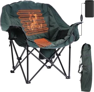 CDEN Heated Padded Chair, Heated Camping Chair, Heated Outdoor Chair, Oversized Camping Chair, with Cooler Bag, Side Bag, Heavy Duty, Power Bank (1 Pack)