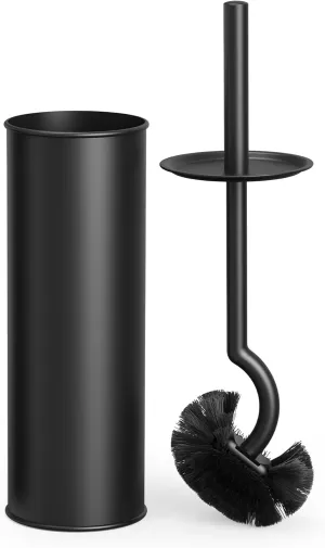 Cesun Toilet Brush and Holder Set - Curved Design Toilet Brush for Deep Cleaning Under Rim, 304 Stainless Steel Toilet Bowl Brush and Holder for Bathroom, Rv, Black(2 Replaceable Brush Head Included)