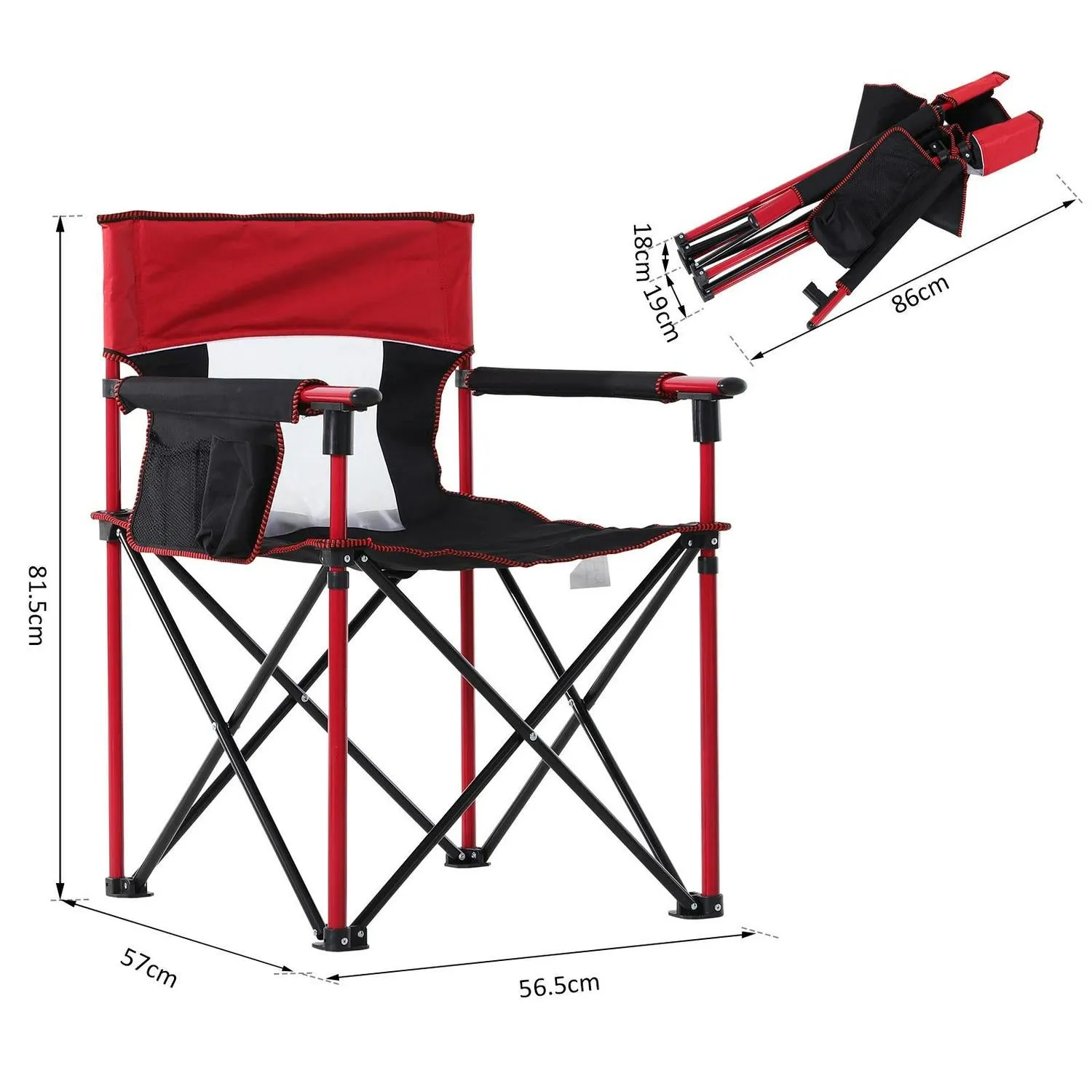 Chair Fishing Director Metal Picnic Oxford Folding Portable Cup Seat With Privacy-focused Customized options Frame Camping Pocket - Outsunny Phone Holder, Armchair Red