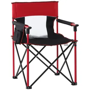 Chair Fishing Director Metal Picnic Oxford Folding Portable Cup Seat With Privacy-focused Customized options Frame Camping Pocket - Outsunny Phone Holder, Armchair Red
