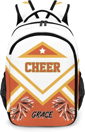 Cheer Cheerleader Orange Backpack Waterproof Shoulder Laptop Bag for Sport Competition Training Coach Gift