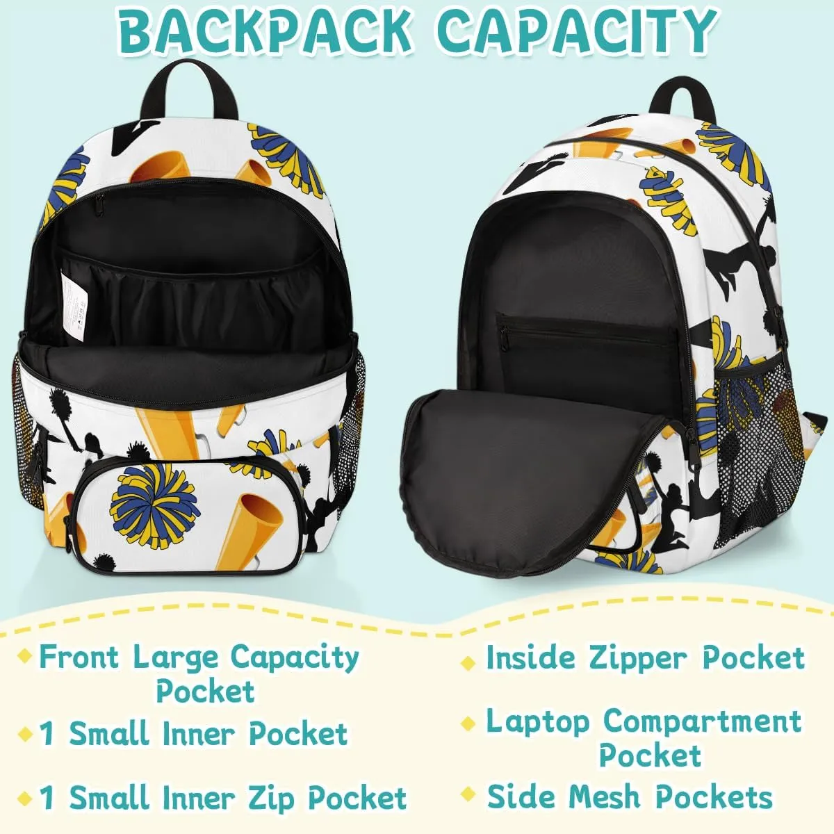 Cheerleader Carry on Travel Backpack for Women Men Water resistant Lightweight Rucksack Backpack for Weekender Casual Work Hiking Cheer Purple