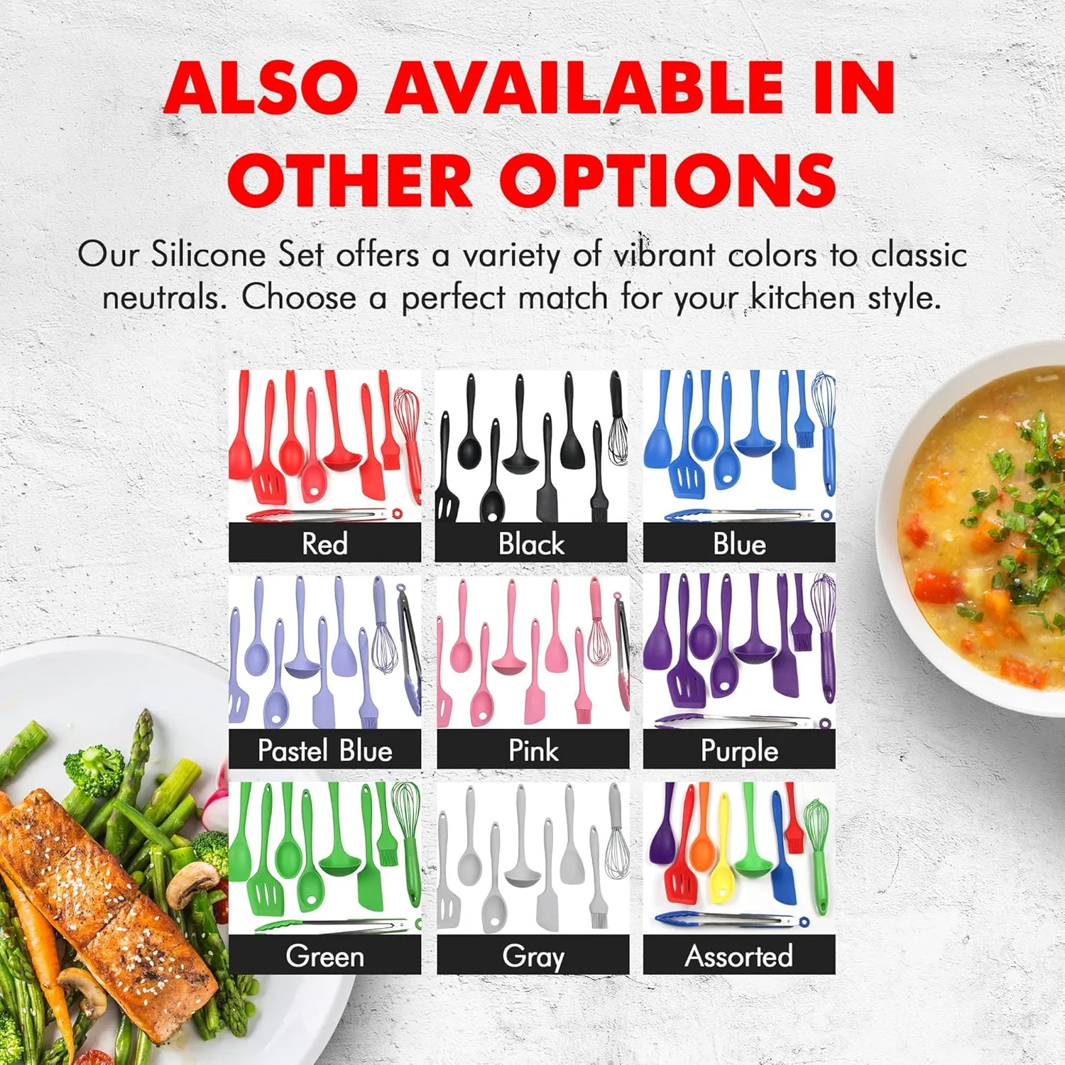 Chef Craft - Premium Silicone Kitchen Tools and Utensils Set, Non-Scratch, Withstands Temperatures up to 450°F, BPA-Free, 9 Piece Cooking Utensils Set, Gray