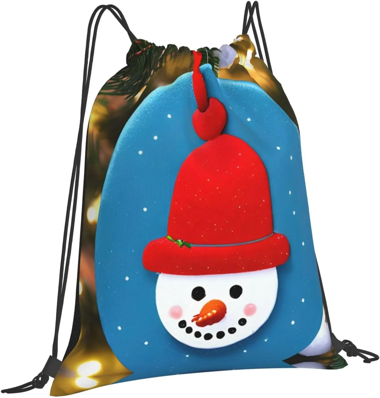 Christmas Carton Snowman Print Sports Drawstring Backpack,Water Resistant Bag, Gym Backpack for Women Men