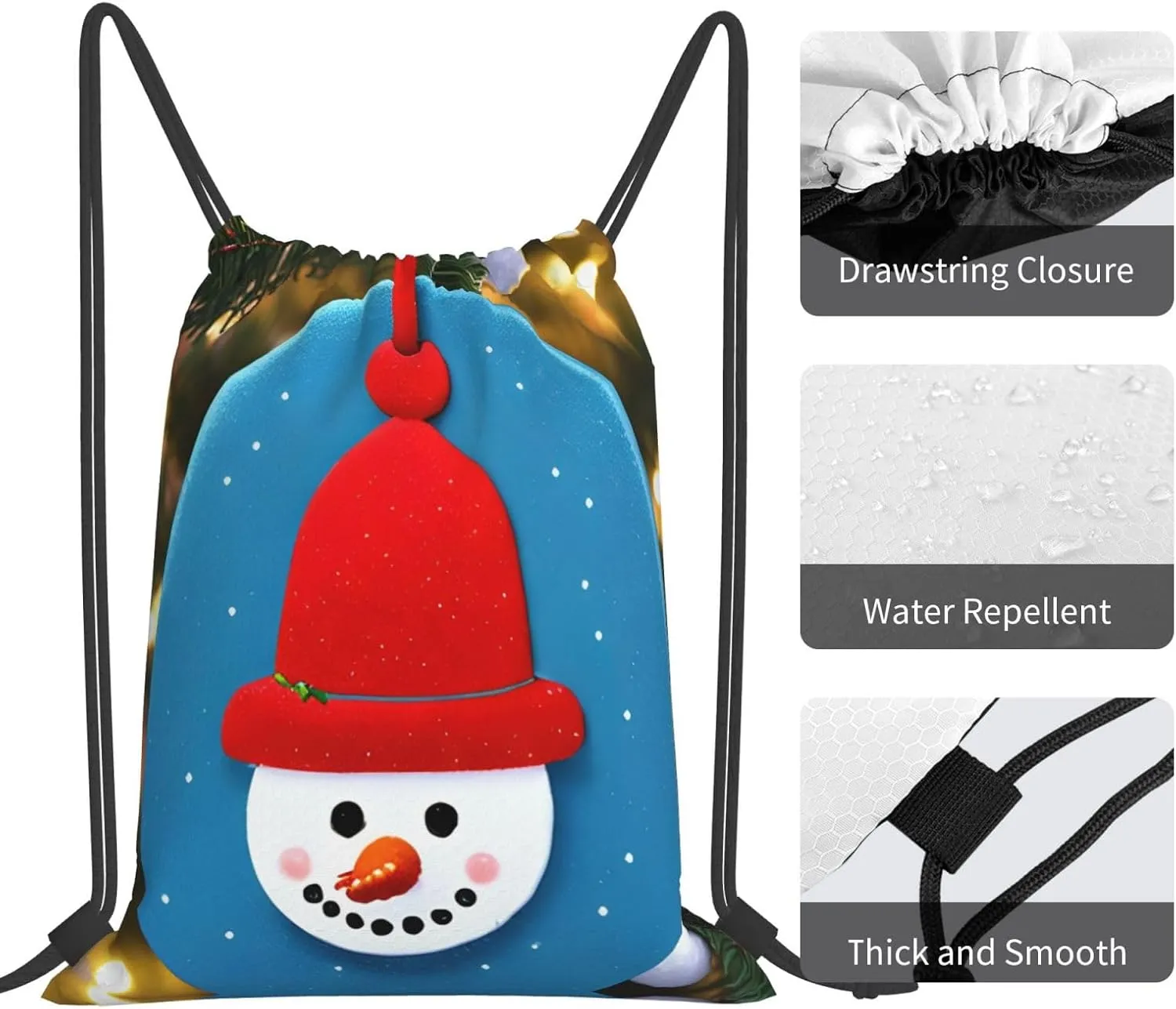 Christmas Carton Snowman Print Sports Drawstring Backpack,Water Resistant Bag, Gym Backpack for Women Men