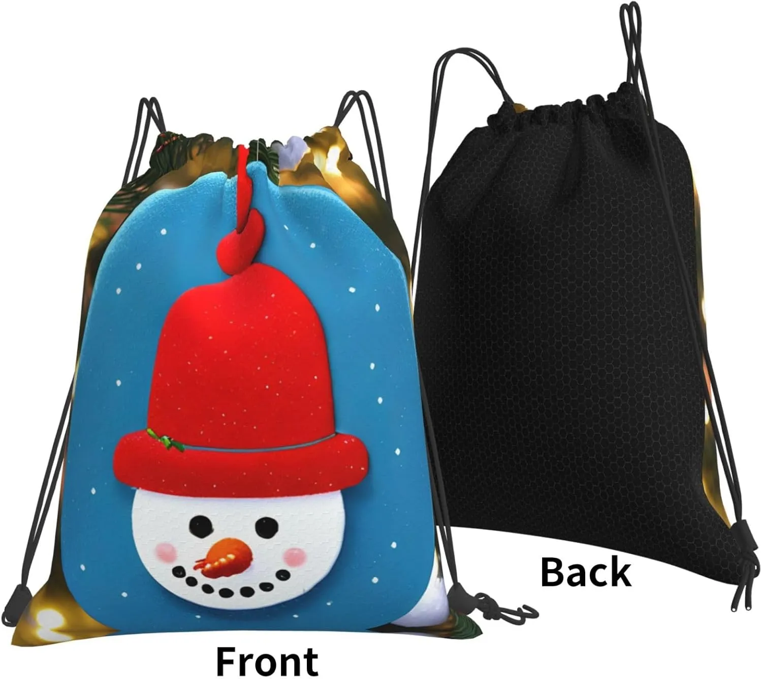 Christmas Carton Snowman Print Sports Drawstring Backpack,Water Resistant Bag, Gym Backpack for Women Men