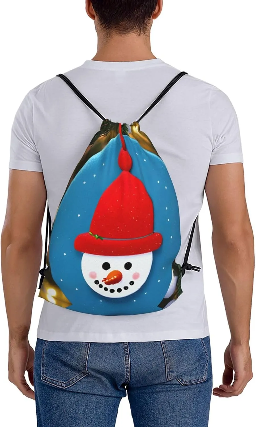 Christmas Carton Snowman Print Sports Drawstring Backpack,Water Resistant Bag, Gym Backpack for Women Men