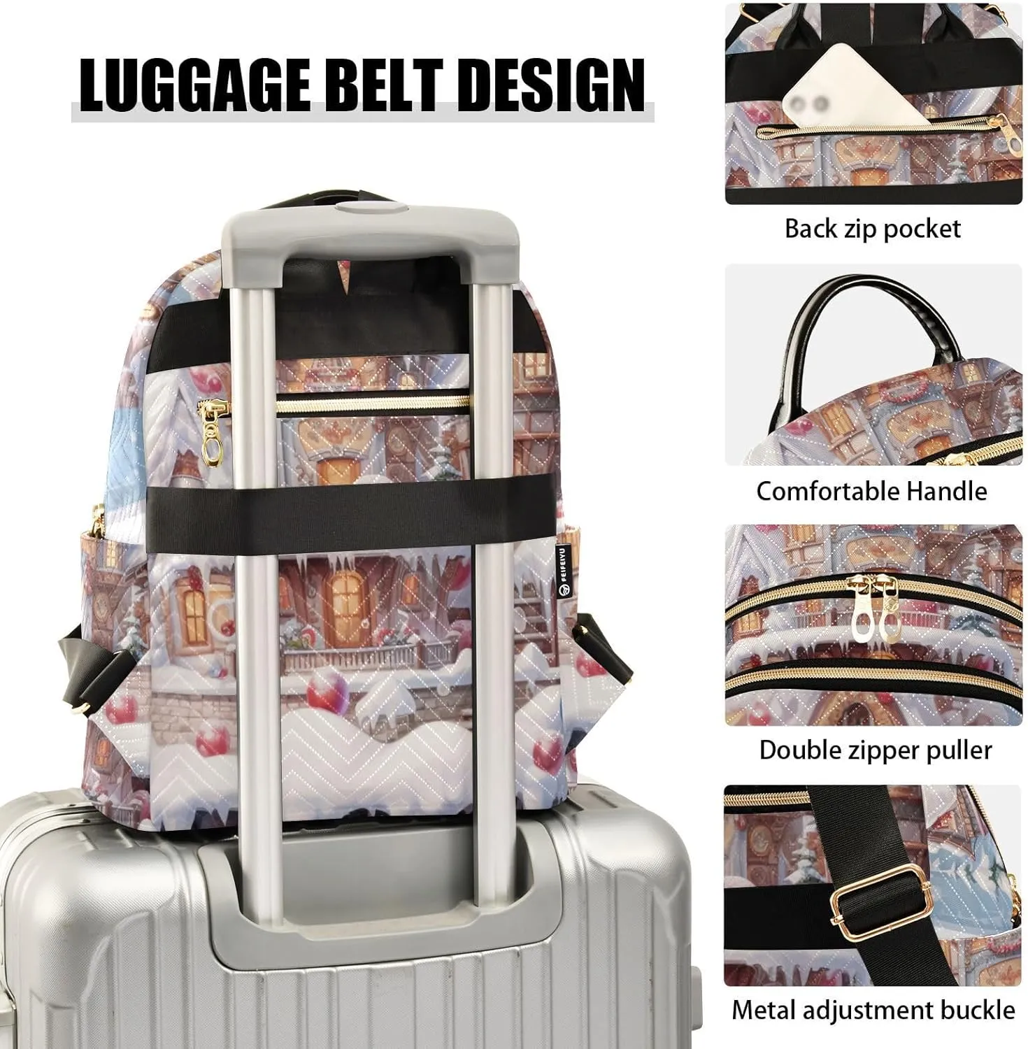 Christmas Colorful Igloo Fashion Travel Backpack for Women Multi Pockets Lightweight Purse for Women-S