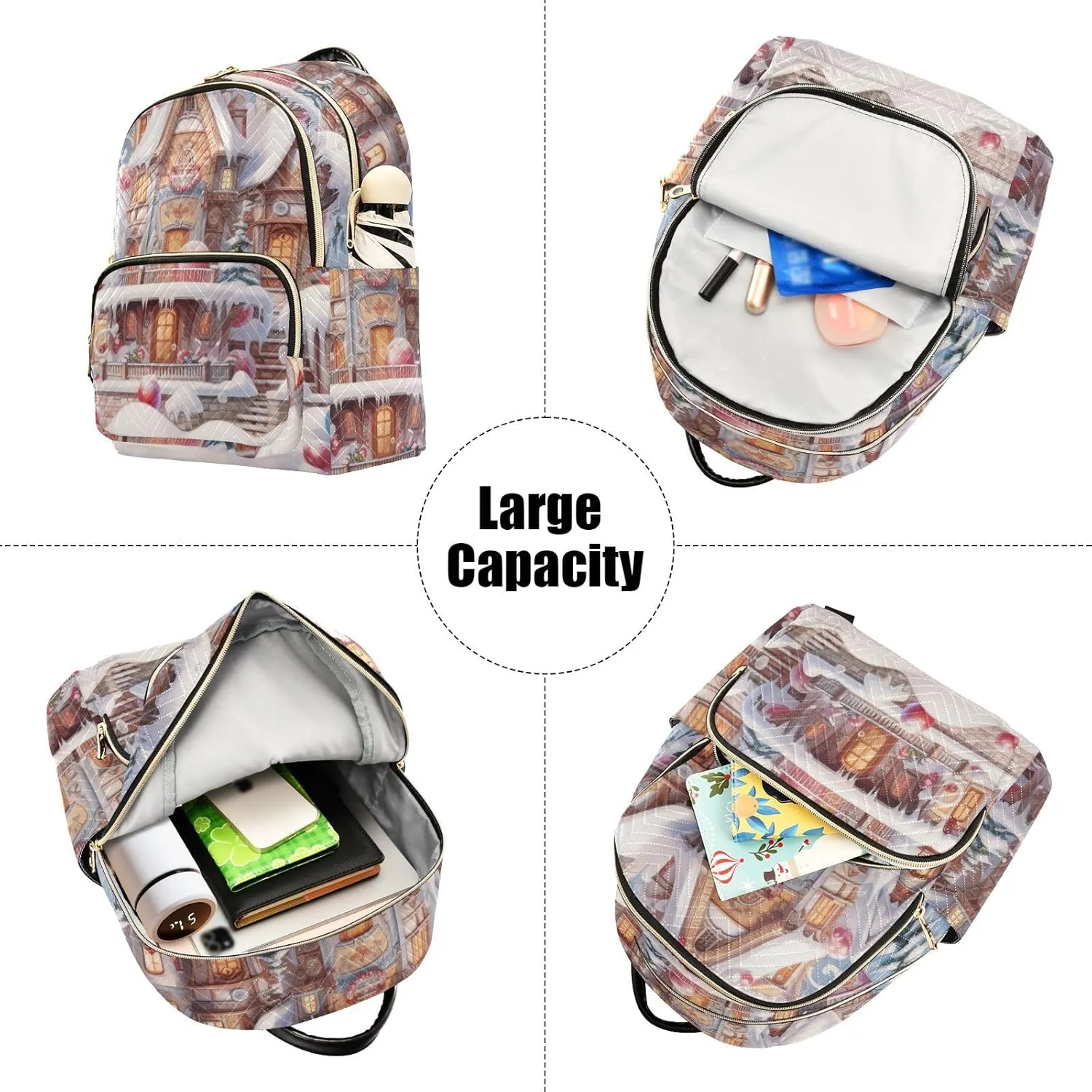 Christmas Colorful Igloo Fashion Travel Backpack for Women Multi Pockets Lightweight Purse for Women-S