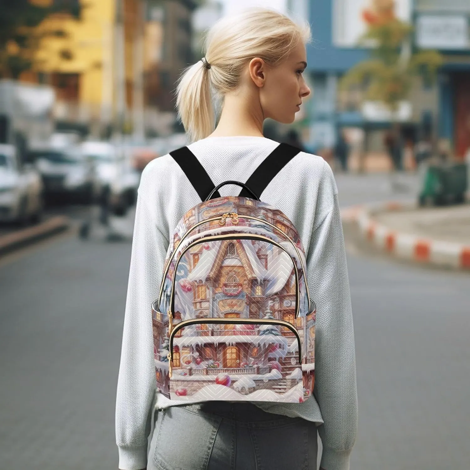 Christmas Colorful Igloo Fashion Travel Backpack for Women Multi Pockets Lightweight Purse for Women-S