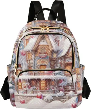 Christmas Colorful Igloo Fashion Travel Backpack for Women Multi Pockets Lightweight Purse for Women-S