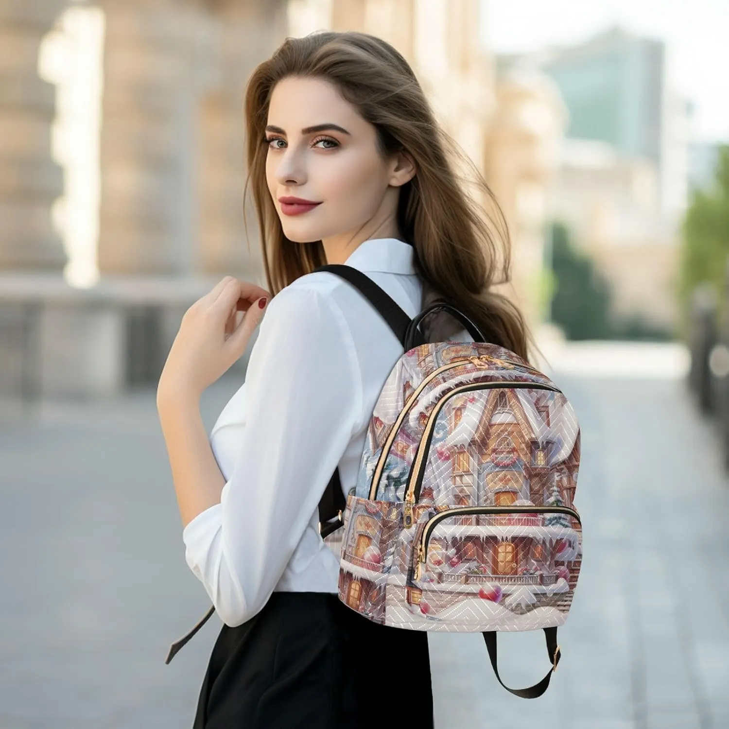 Christmas Colorful Igloo Fashion Travel Backpack for Women Multi Pockets Lightweight Purse for Women-S
