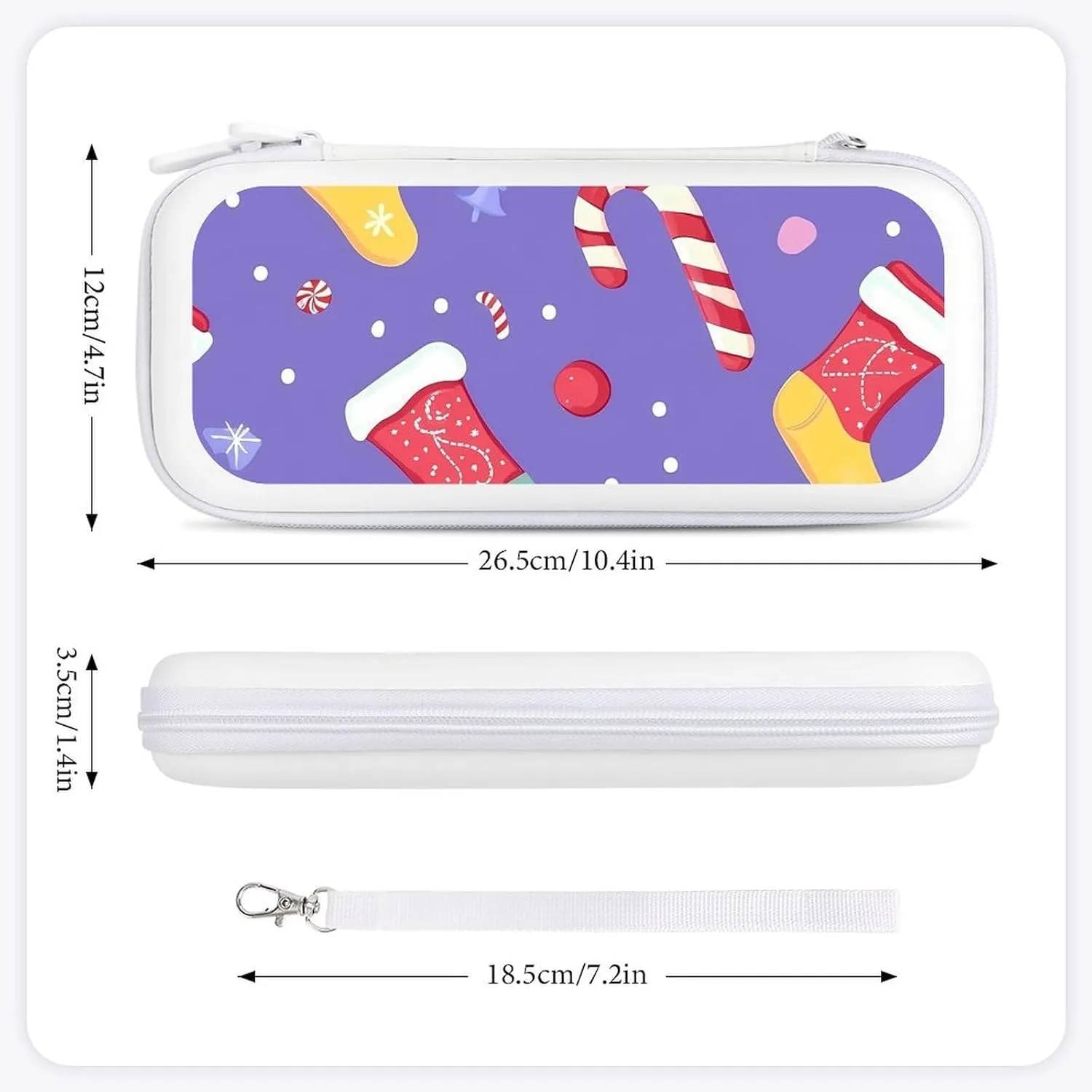 Christmas Socks And Candy Canes Compatible with Switch Carrying Case Hard Travel Game Bag Pouch with 15 Games Accessories
