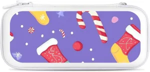 Christmas Socks And Candy Canes Compatible with Switch Carrying Case Hard Travel Game Bag Pouch with 15 Games Accessories