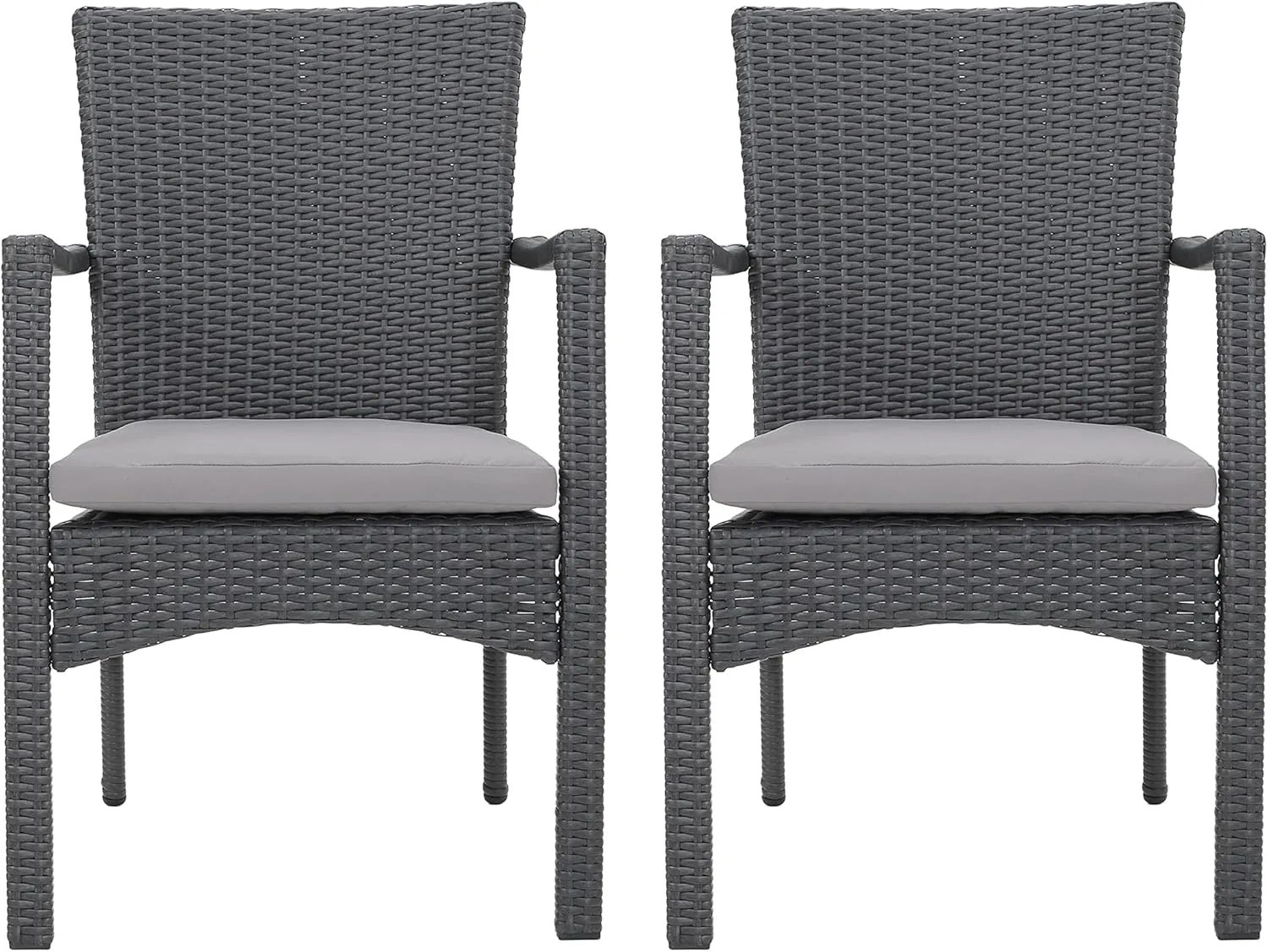 Christopher Knight Home Corsica Outdoor Wicker Dining Chairs with Cushions, 2-Pcs Set, Grey