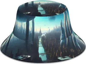 Cities of The Future Printing Reflective Bucket Hat for Men and Women - Lightweight, Breathable, and Stylish Black, Black, One Size