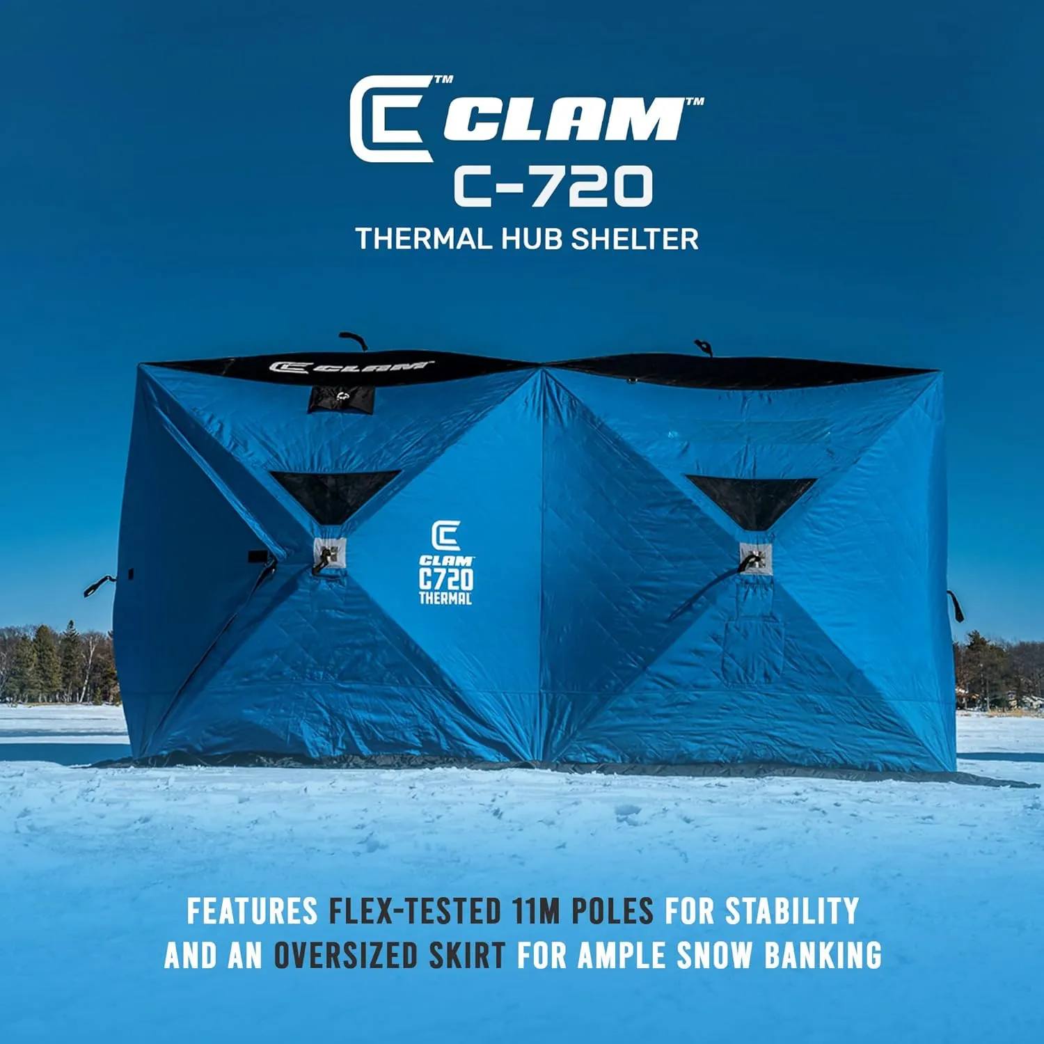 CLAM Lightweight Portable Pop Up Ice Fishing Angler Thermal Hub Shelter Tent with Anchors, Tie Ropes, and Carrying Bag