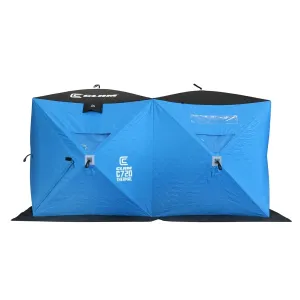CLAM Lightweight Portable Pop Up Ice Fishing Angler Thermal Hub Shelter Tent with Anchors, Tie Ropes, and Carrying Bag