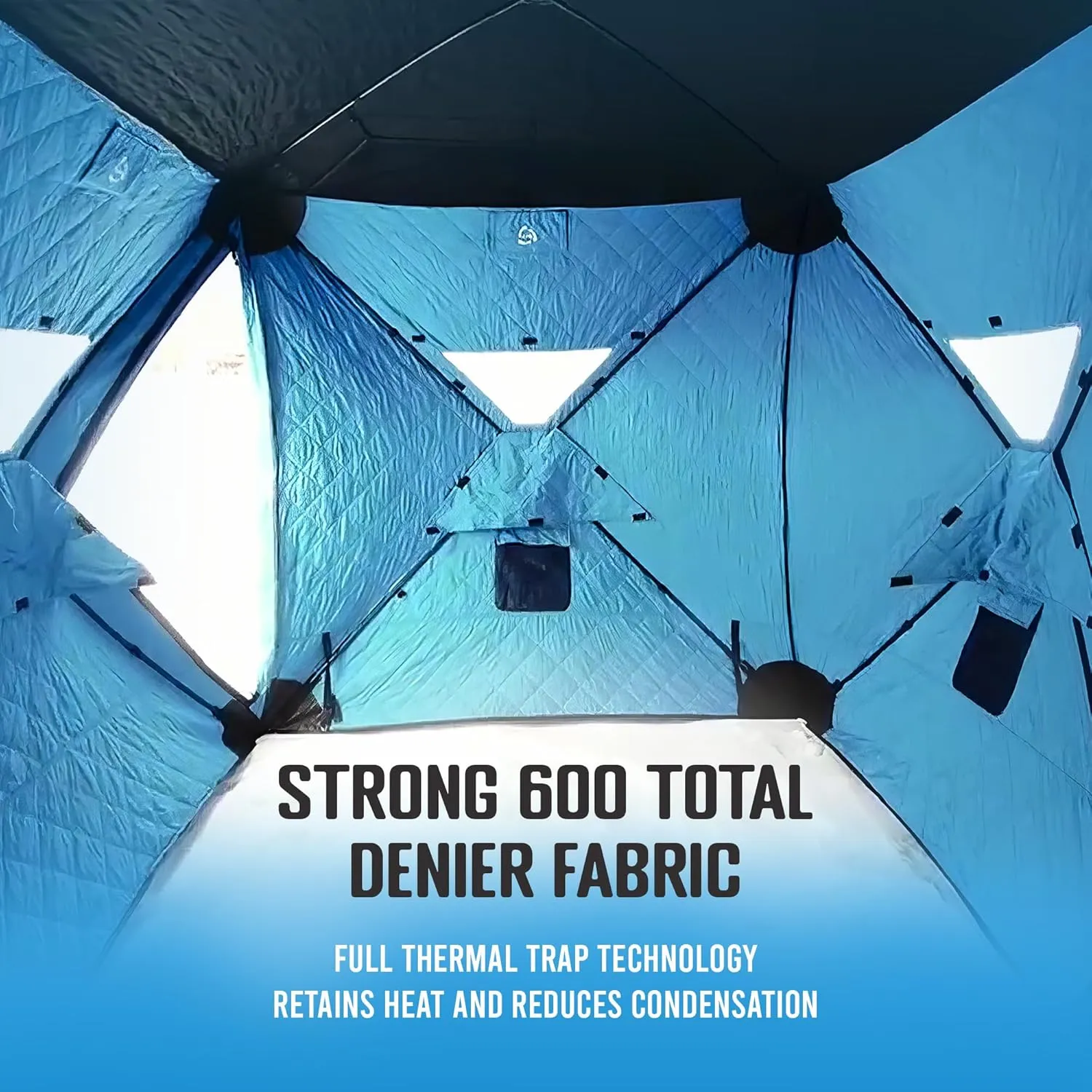 CLAM Lightweight Portable Pop Up Ice Fishing Angler Thermal Hub Shelter Tent with Anchors, Tie Ropes, and Carrying Bag