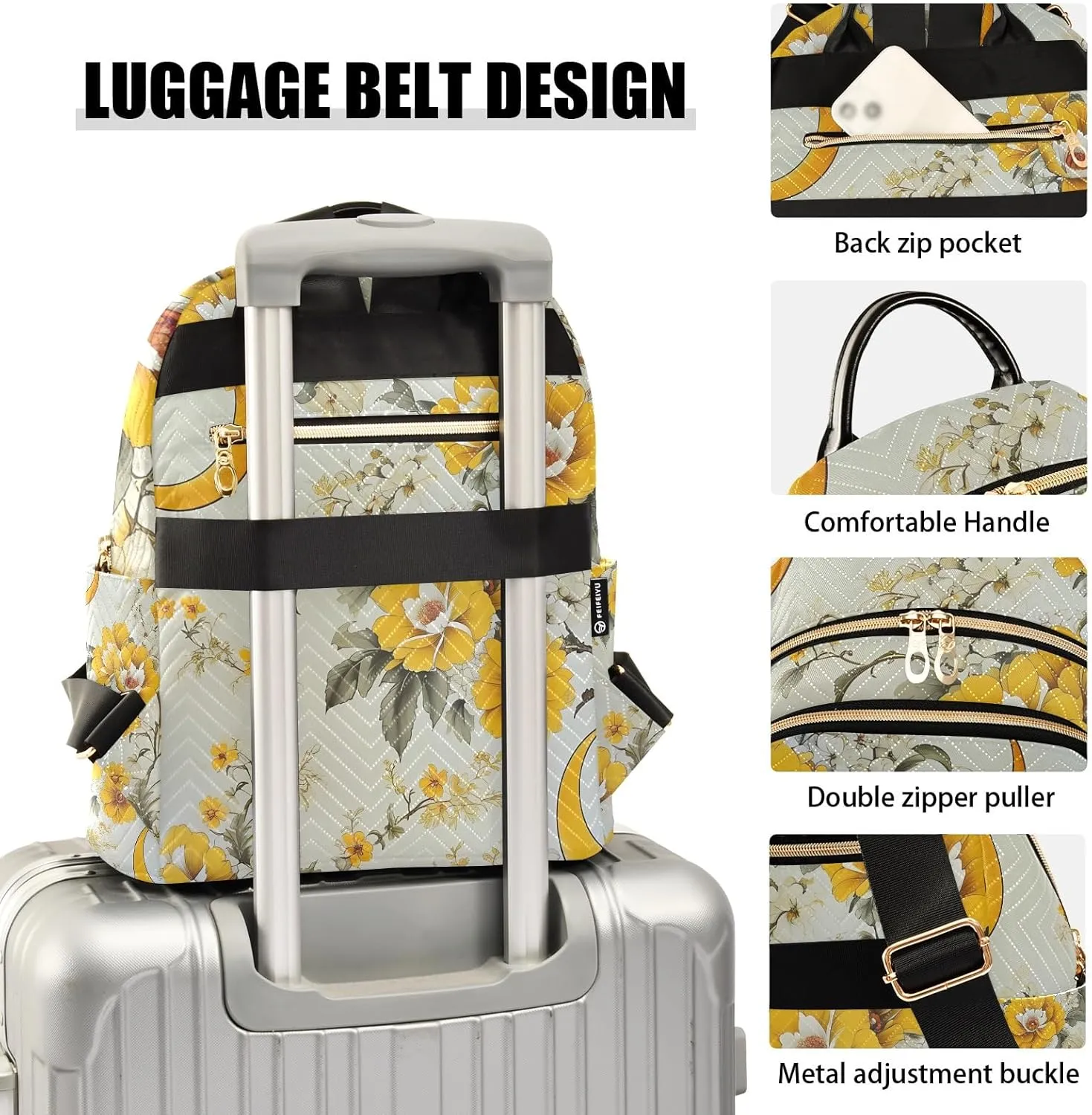 Classic Floral Light Campus Backpack Purse Bookbag Quilted Backpack for Women 13" Laptop Backpack Stylish Printed Rucksack with Multiple Pockets Lightweight Travel