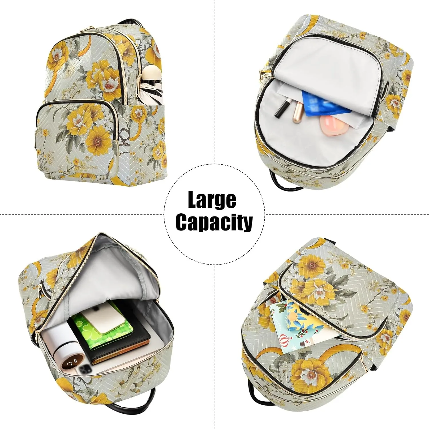 Classic Floral Light Campus Backpack Purse Bookbag Quilted Backpack for Women 13" Laptop Backpack Stylish Printed Rucksack with Multiple Pockets Lightweight Travel