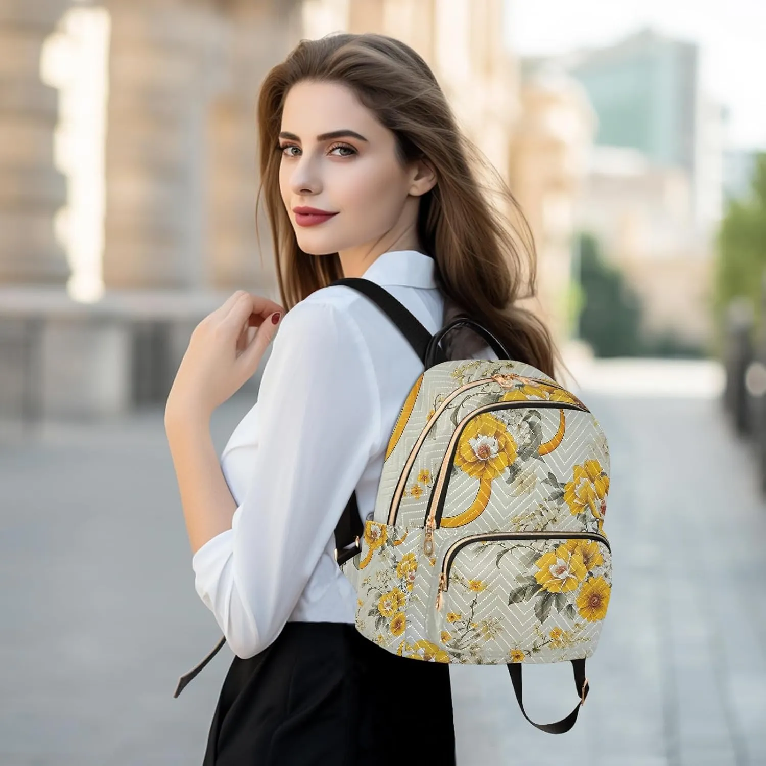 Classic Floral Light Campus Backpack Purse Bookbag Quilted Backpack for Women 13" Laptop Backpack Stylish Printed Rucksack with Multiple Pockets Lightweight Travel