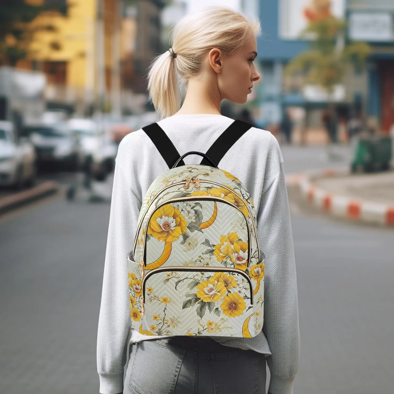 Classic Floral Light Campus Backpack Purse Bookbag Quilted Backpack for Women 13" Laptop Backpack Stylish Printed Rucksack with Multiple Pockets Lightweight Travel