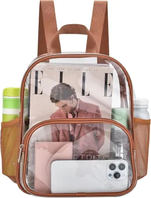Clear Backpack for Stadium Events 12x12x6 with Front Pocket for Concert Sport Fashion Women Backpack Events Work Travel(Coffee brown)
