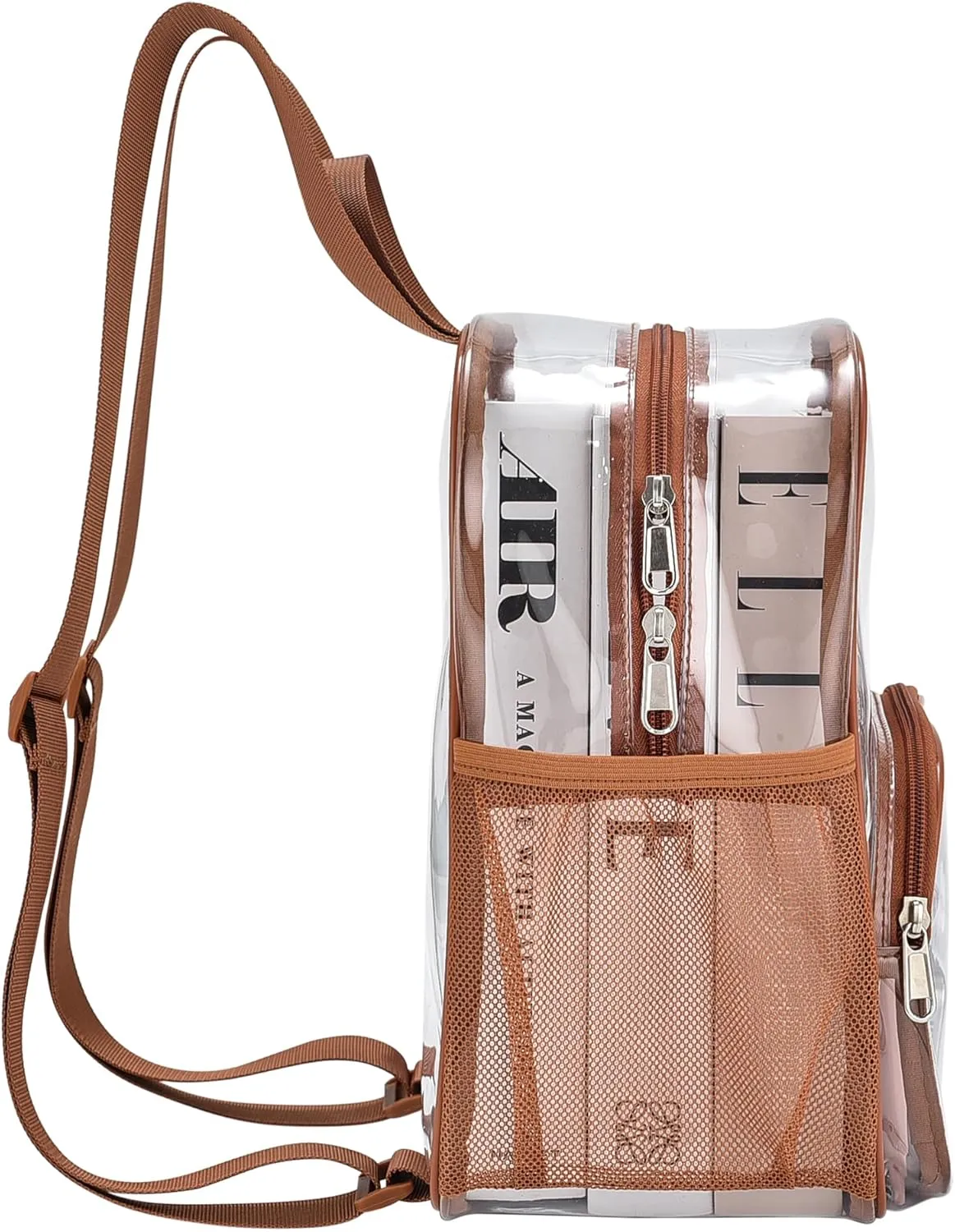 Clear Backpack for Stadium Events 12x12x6 with Front Pocket for Concert Sport Fashion Women Backpack Events Work Travel(Coffee brown)