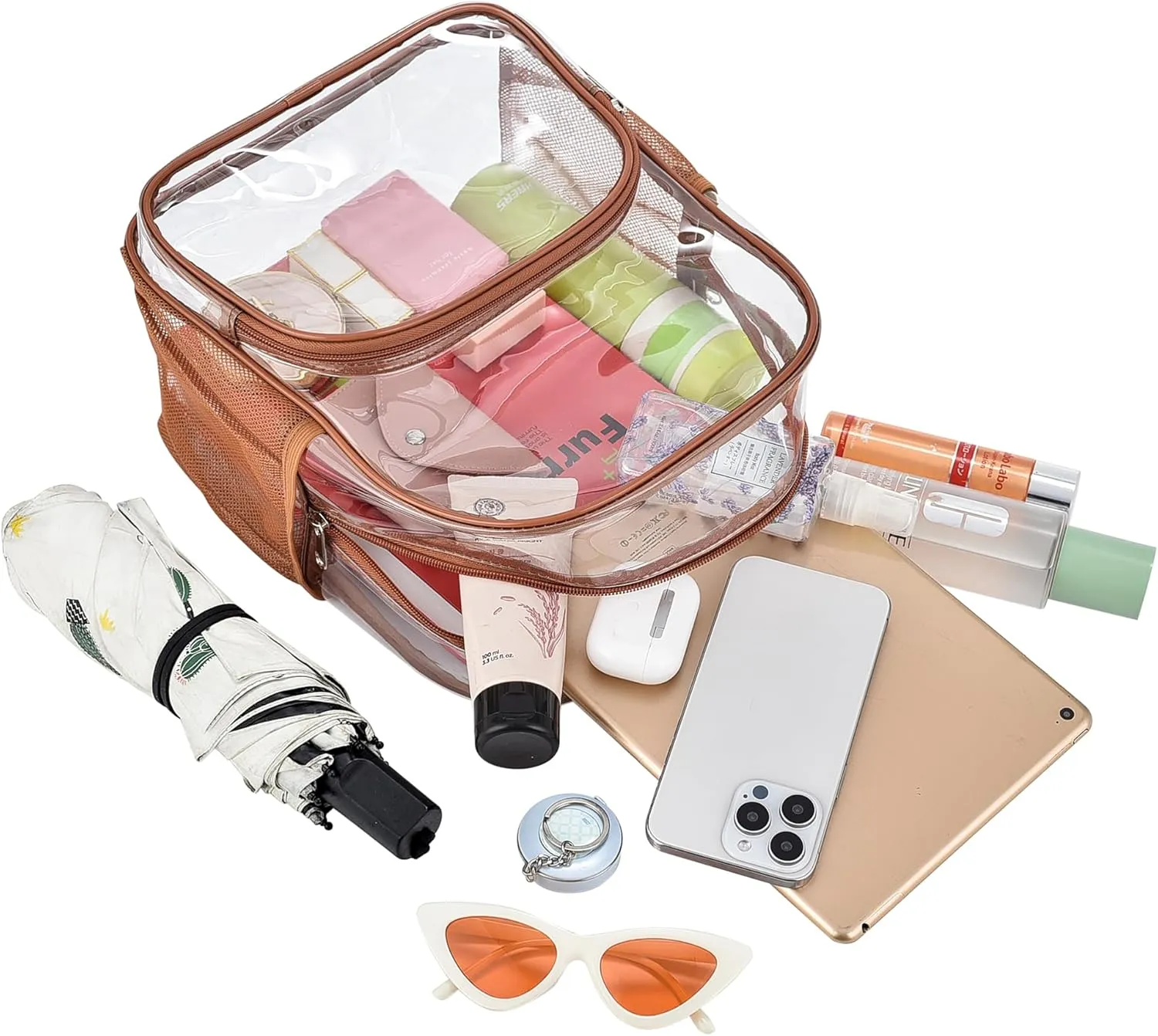 Clear Backpack for Stadium Events 12x12x6 with Front Pocket for Concert Sport Fashion Women Backpack Events Work Travel(Coffee brown)