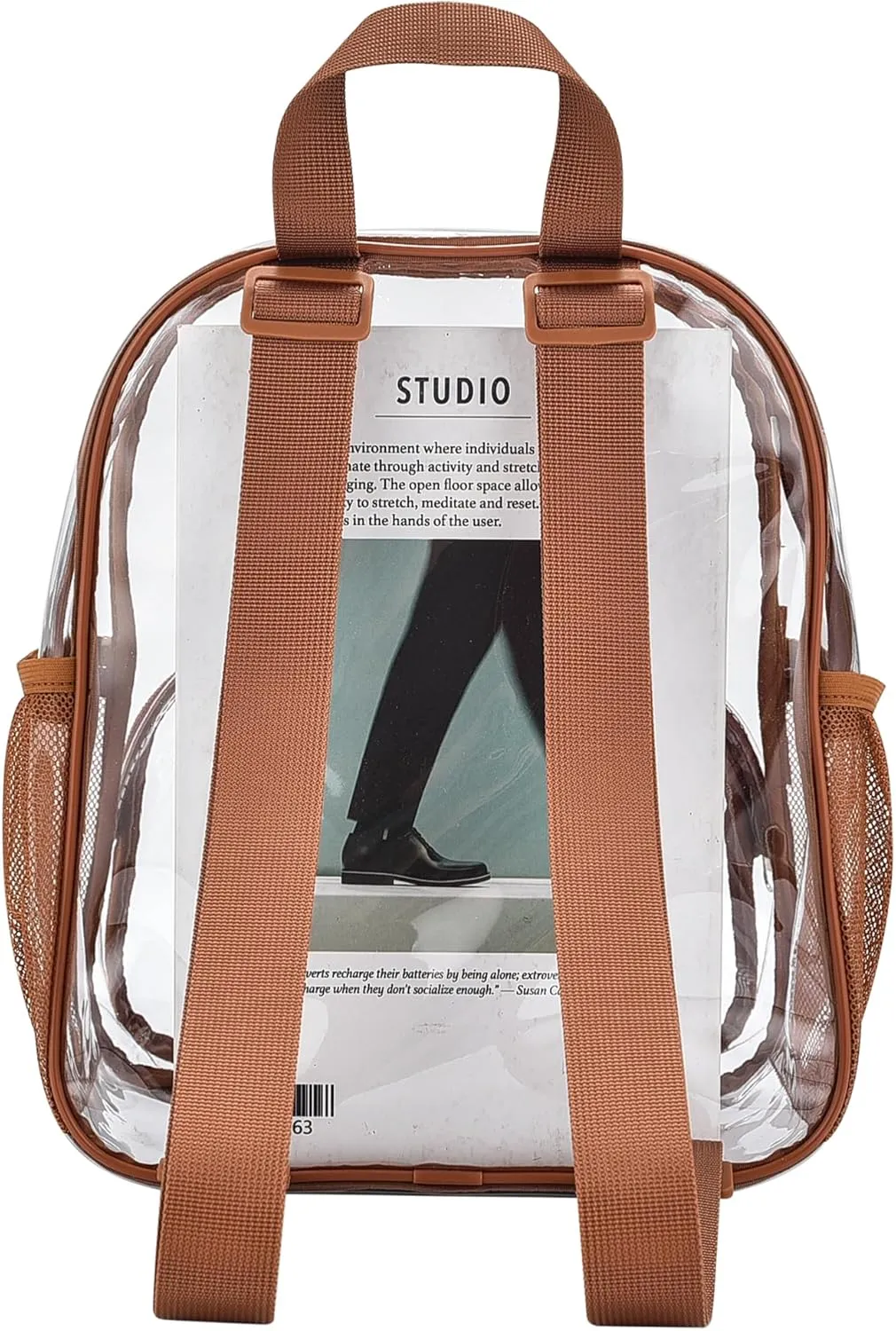 Clear Backpack for Stadium Events 12x12x6 with Front Pocket for Concert Sport Fashion Women Backpack Events Work Travel(Coffee brown)