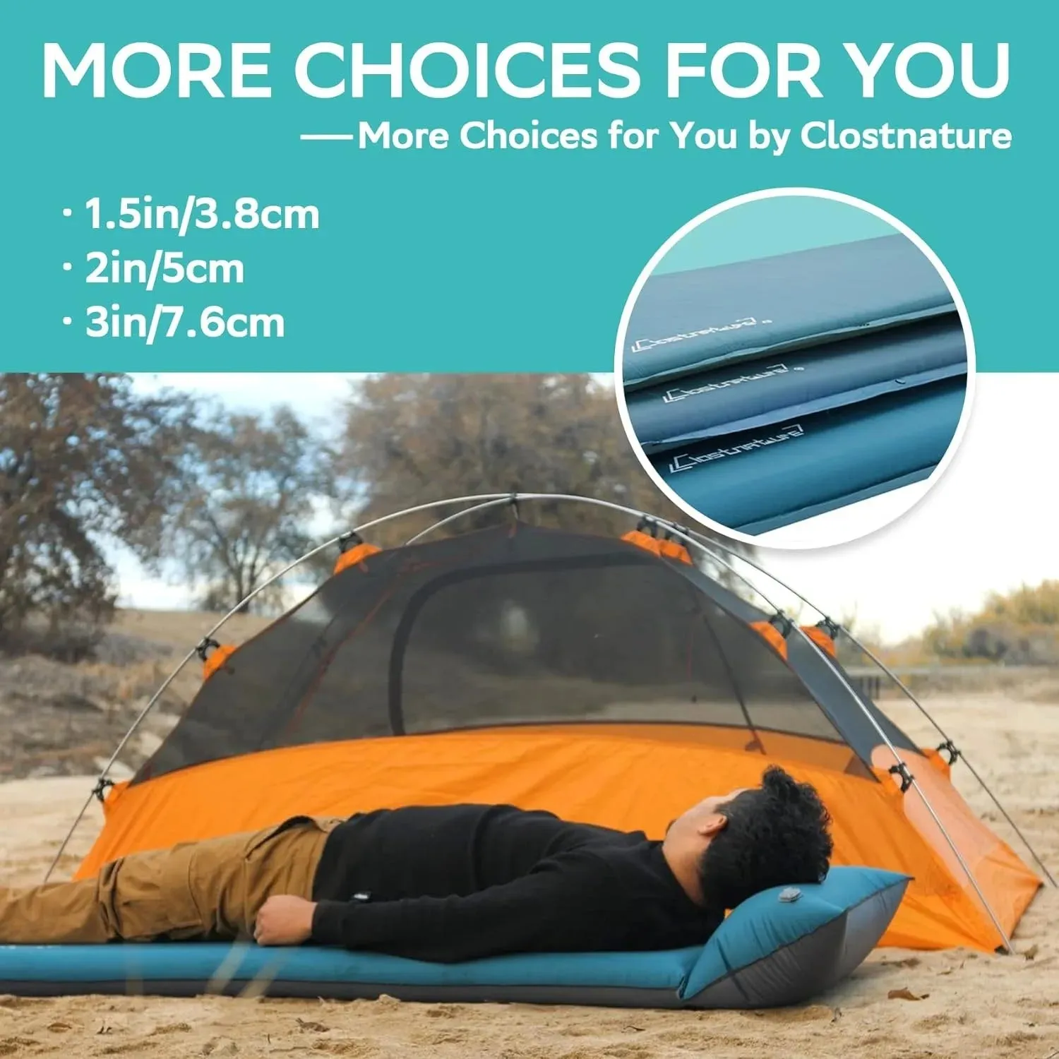 Clostnature Self-Inflating Camping Mattress Pad, 1.5" Thick, Lightweight
