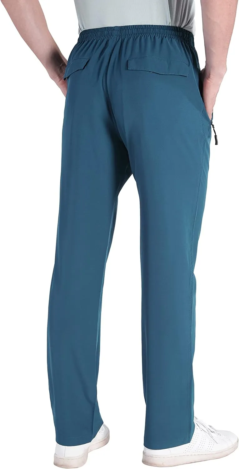 clothin Men's Lightweight Elastic Waist Pants Drawstring Athletic Sweatpants with Zipper Pockets for Hiking Casual Travel
