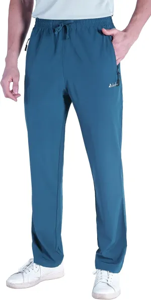 clothin Men's Lightweight Elastic Waist Pants Drawstring Athletic Sweatpants with Zipper Pockets for Hiking Casual Travel