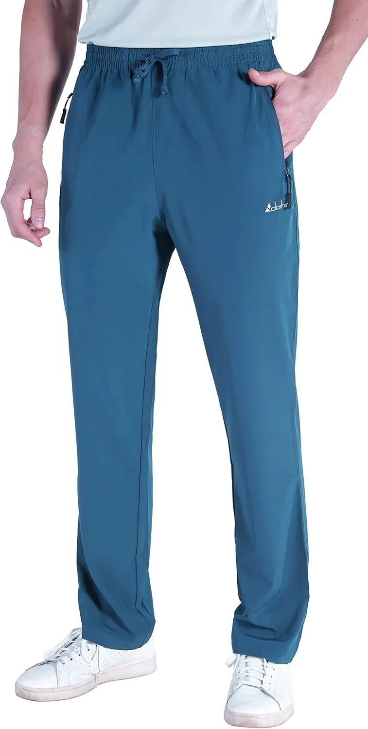 clothin Men's Lightweight Elastic Waist Pants Drawstring Athletic Sweatpants with Zipper Pockets for Hiking Casual Travel