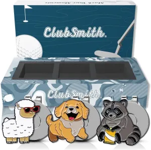 ClubSmith® Golf Ball Marker Gift Box Set with Magnetic Hat Clips, Funny Putting Marker Cool Golf Accessories, Premium Gifts for Men & Women Golfers (Set of 3)