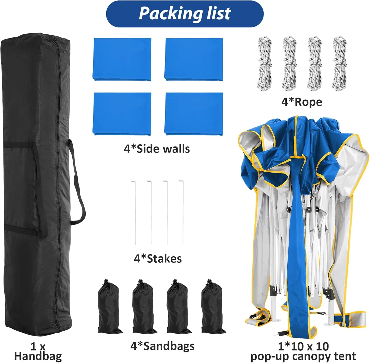 COBIZI 10x10 Pop Up Canopy Party Tents for Parties Waterproof Outdoor Event Shelter with 4 Sidewalls and 4 Sandbags UV Protection 50  Camping Commercial Wedding Portable Tent for Backyard, Blue