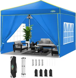 COBIZI 10x10 Pop Up Canopy Party Tents for Parties Waterproof Outdoor Event Shelter with 4 Sidewalls and 4 Sandbags UV Protection 50  Camping Commercial Wedding Portable Tent for Backyard, Blue