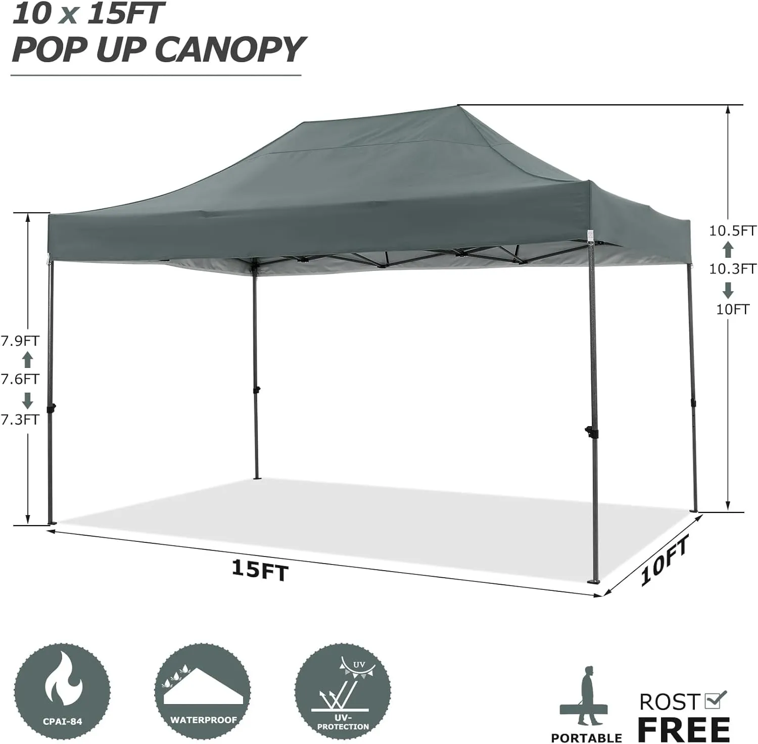 COBIZI 10x15 Pop Up Canopy with 4 Sidewall,Heavy Duty Canopy UPF 50  All Season Wind Waterproof Commercial Outdoor Wedding Party Tents for Parties Gazebo with Carry Bag(10 x 15 ft Gray)