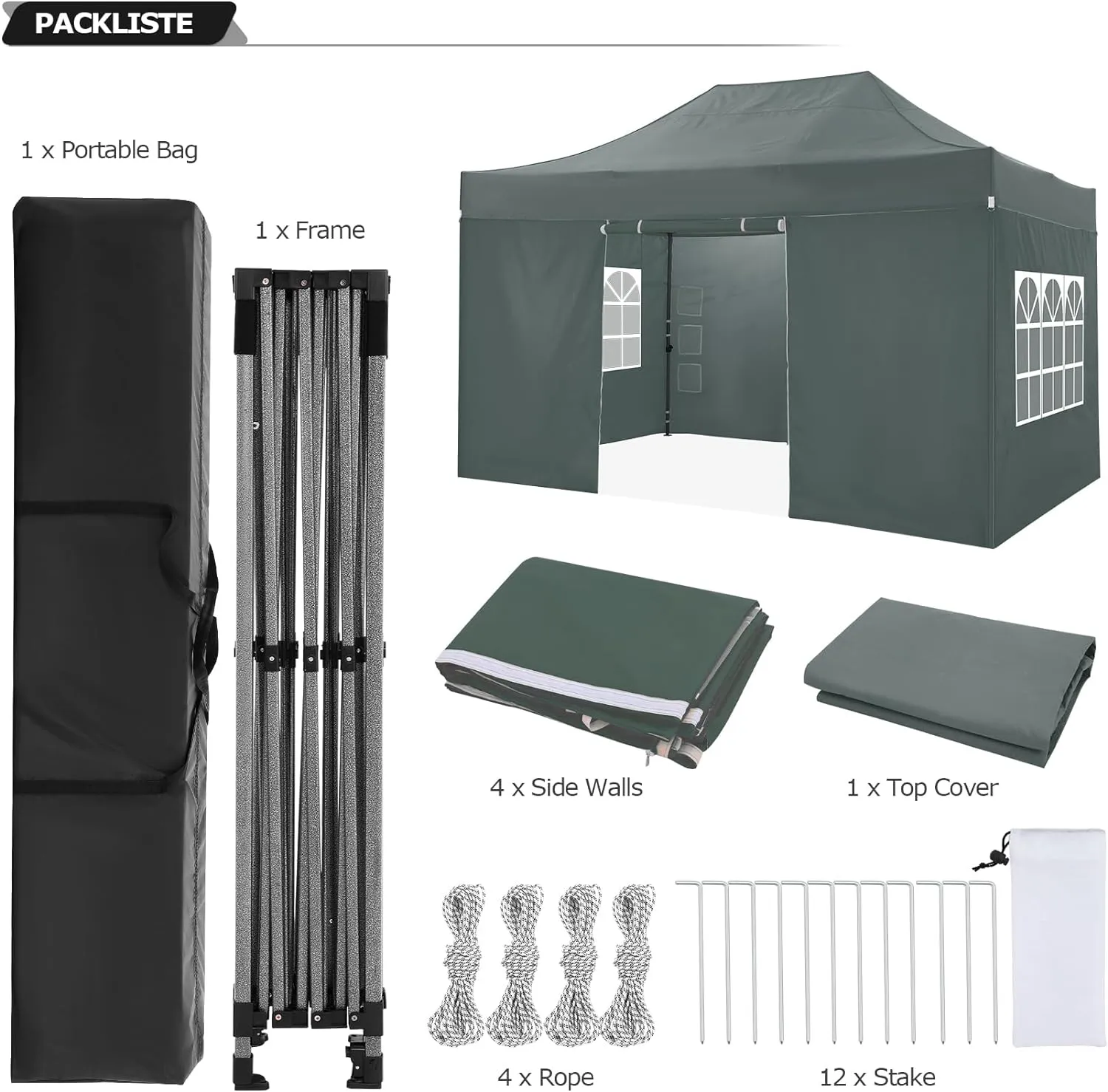 COBIZI 10x15 Pop Up Canopy with 4 Sidewall,Heavy Duty Canopy UPF 50  All Season Wind Waterproof Commercial Outdoor Wedding Party Tents for Parties Gazebo with Carry Bag(10 x 15 ft Gray)