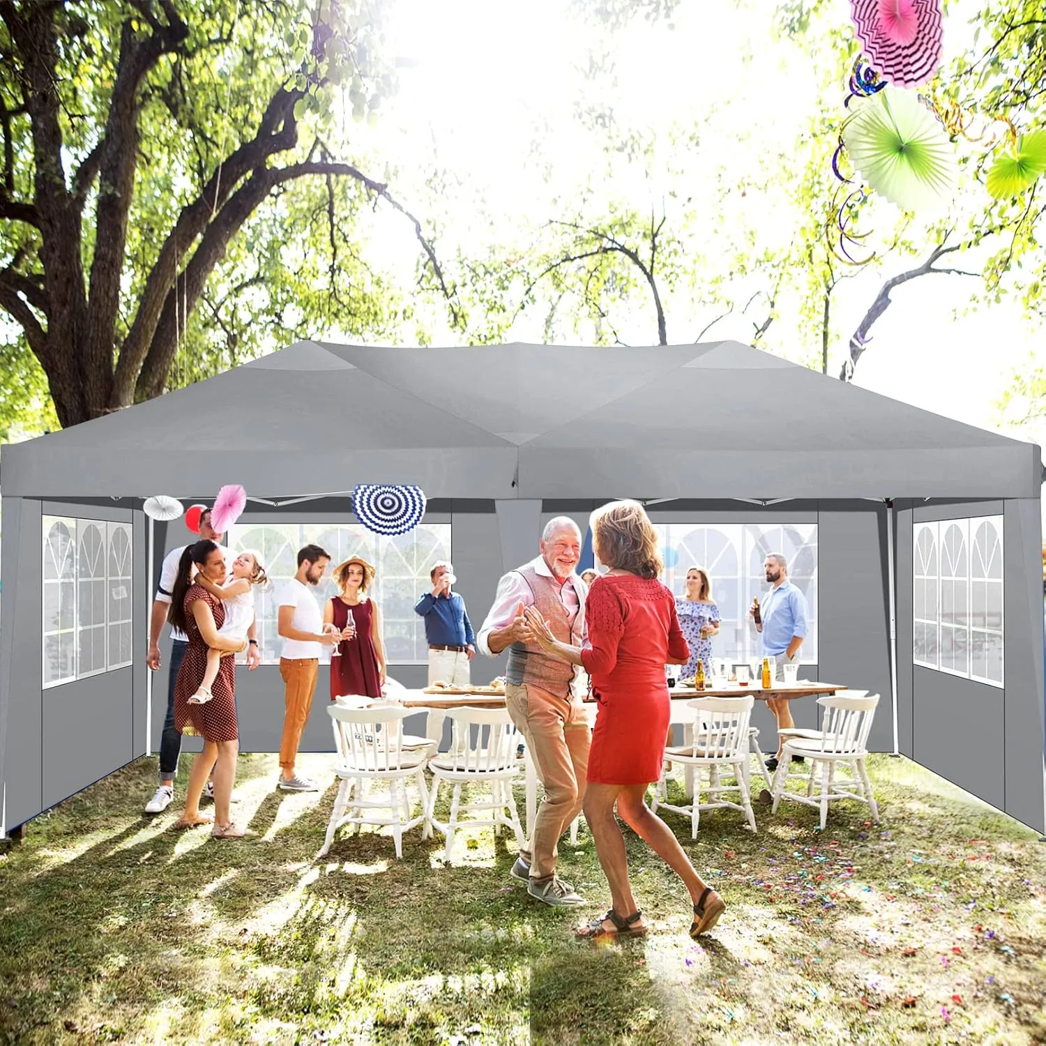 COBIZI Canopy 10x20 Pop Up Canopy Tent with 6 Sidewalls Party Tents for Parties Weddings Backyard Waterproof Canopy Outdoor Commercial Canopy Event Tent with Stakes, Ropes, Grey