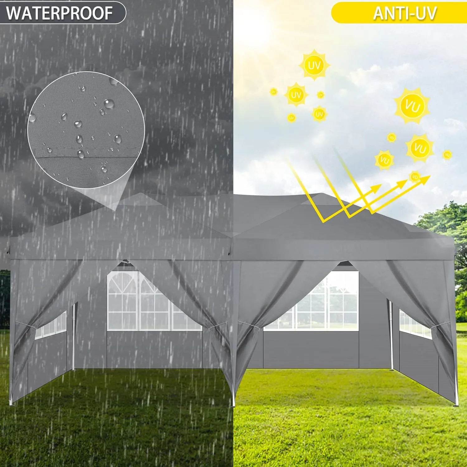 COBIZI Canopy 10x20 Pop Up Canopy Tent with 6 Sidewalls Party Tents for Parties Weddings Backyard Waterproof Canopy Outdoor Commercial Canopy Event Tent with Stakes, Ropes, Grey