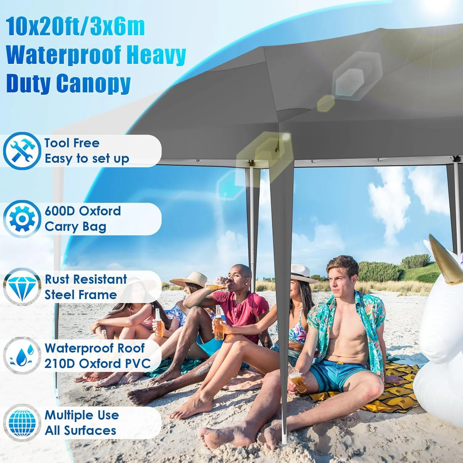 COBIZI Canopy 10x20 Pop Up Canopy Tent with 6 Sidewalls Party Tents for Parties Weddings Backyard Waterproof Canopy Outdoor Commercial Canopy Event Tent with Stakes, Ropes, Grey