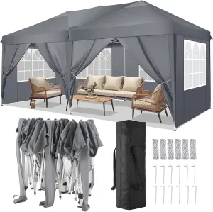 COBIZI Canopy 10x20 Pop Up Canopy Tent with 6 Sidewalls Party Tents for Parties Weddings Backyard Waterproof Canopy Outdoor Commercial Canopy Event Tent with Stakes, Ropes, Grey
